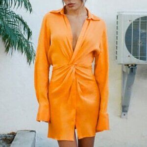 Zara Satin Effect Long Sleeve Dress - Size XS